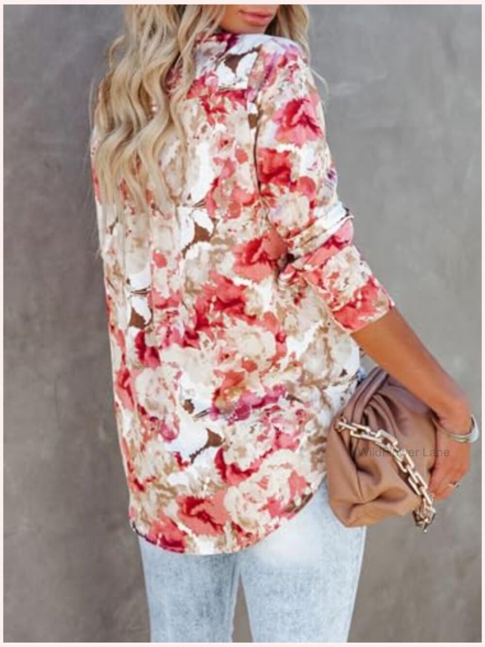Womens Long Sleeve Button Down Wrinkle-Free Dressy Casual Blouse Floral Print - Picture 2 of 7